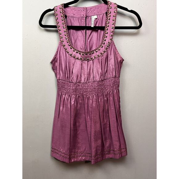 The Clothing Company Purple Tank Womens Small Smocked‎ Embroidered Y2K Babydoll - Picture 1 of 9